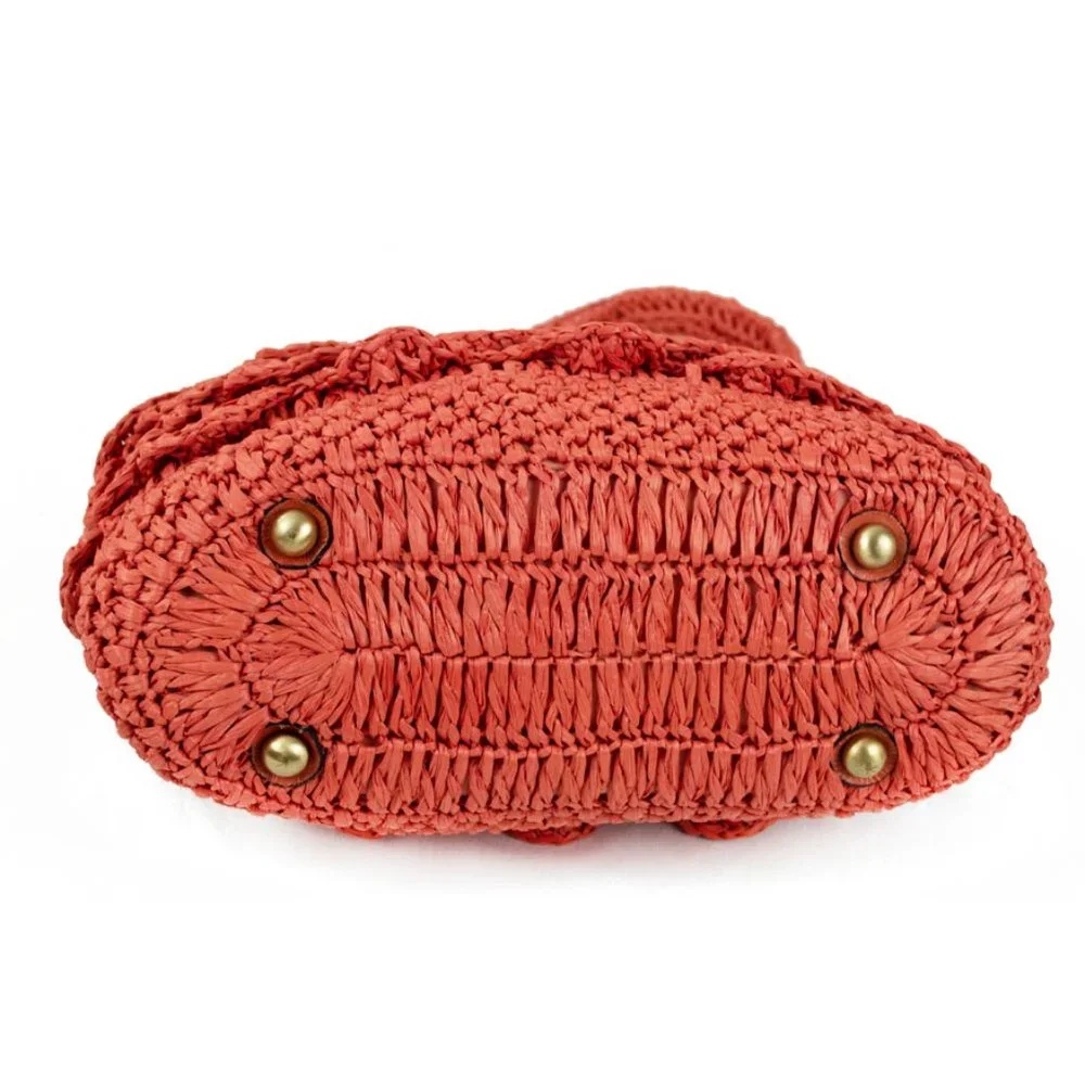 Patricia Nash Coral Laureana Scalloped Raffia Satchel Handbag